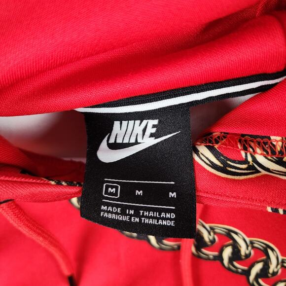 Nike CJ6305-657 Chain Print Hoodie M Red Gold Just Do It Crop Pullover Rare - Picture 3 of 8